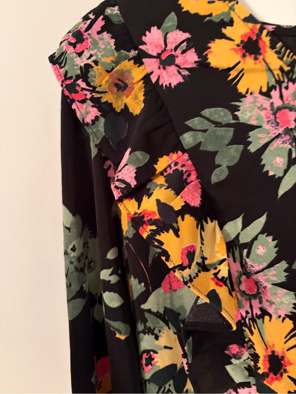 JODIFL Black Floral V-Neck Long Sleeve Tiered Dress NWOT - Picture 5 of 8